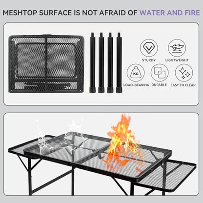 BRIAN & DANY 3x2 FT Camping Table with 2 Wing Panels, Folding Grill Table, Metal Portable Picnic Table, Lightweight Height Adjustable Foldable Table for Outdoor, Black - size: 4.4x2FT
