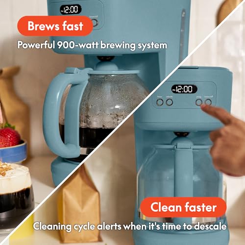 bella 12 Cup Programmable Coffee Maker, Reusable Dishwasher Safe Accessories, Easy LCD display, Auto Shutoff, 900 watt, Surf - color: Surf