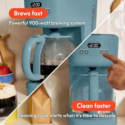 bella 12 Cup Programmable Coffee Maker, Reusable Dishwasher Safe Accessories, Easy LCD display, Auto Shutoff, 900 watt, Surf - color: Surf