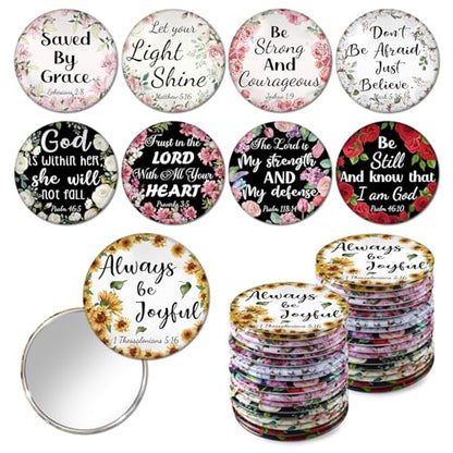 36 Pcs Mini Christian Compact Mirror Christian Gifts Bulk Floral Bible Verse Mini Compact Mirrors Religious Scripture Gifts Inspirational Portable Mirror for Women Coworkers Church Party Favors