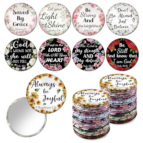 36 Pcs Mini Christian Compact Mirror Christian Gifts Bulk Floral Bible Verse Mini Compact Mirrors Religious Scripture Gifts Inspirational Portable Mirror for Women Coworkers Church Party Favors