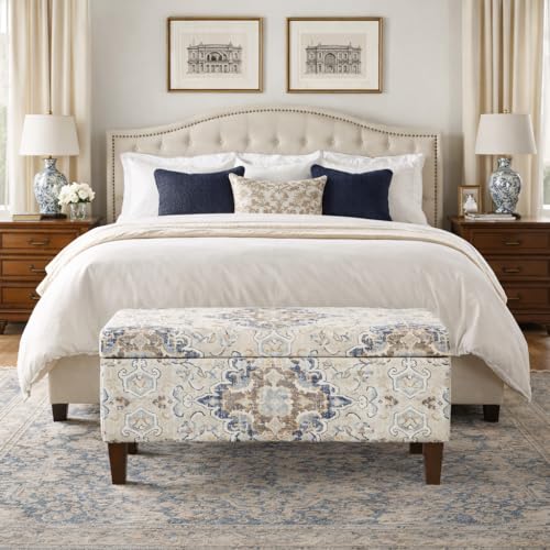 HomePop 36" Storage Ottoman Bench with Hinged Lid - Antiqued Medallion Ebony & Cream - color: Antiqued Print Ebony and Cream