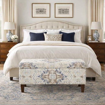 HomePop 36" Storage Ottoman Bench with Hinged Lid - Antiqued Medallion Ebony & Cream - color: Antiqued Print Ebony and Cream