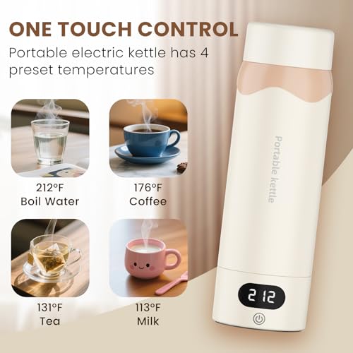 Travel Electric Kettle Portable Mini Kettle,316 Stainless Steel 16.91Oz/500ML,Small Hot Water Boiler with 4 Temperature Settings,Fast Boiling Water with Auto Shut-Off and Boil Dry Protection