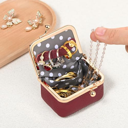 Zivyes Mini Jewelry Box Travel Small Coin Purse Organizer Case Genuine Leather Tiny Size (red 2.9 inches long) - color: Red-Standard