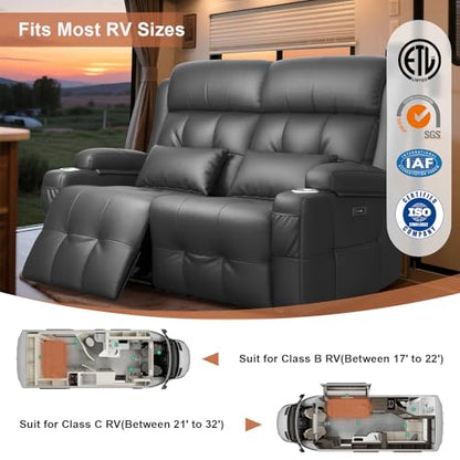 Power RV Loveseat Recliner Sofa, Reclining Loveseats Couch for RV Furniture, Home Theater Seating with Heat Massage, USB, Insert Pockets, Cup Holders, 150° Wall Hugger RV Recliners Sleeper Sofas - color: Dark Gray, size: Loveseat-G1-Power