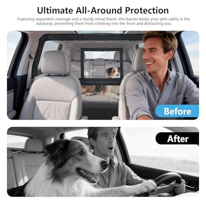 50" Pet Dog Car Barrier with Removable Visual Window, Pet Barrier for Car Escape-Proof, Back Seat Divider & Cargo Area Gate, Durable Dog Net for Car, Ideal for Trucks, SUV & Mid-Sized Vehicle - size: Medium 52"*32"