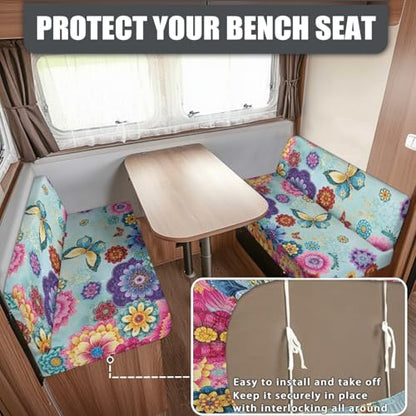 Butterfly RV Dinette Cushion Covers Colorful Dahlia RV Stretch Sofa Seat Slipcovers Camper Couch Cushion Covers Include 1 Bench Cover 1 Backrest Cover - color: Butterfly Colorful Dahlia
