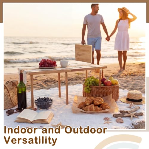 Geelin 36" x 18" Boho Picnic Table for 2 People Low Folding Portable Outdoor with Table Runner, Adjustable Legs, Blanket, and Waterproof Storage Bag for Couples Camping, Beach, BBQ, Backyard