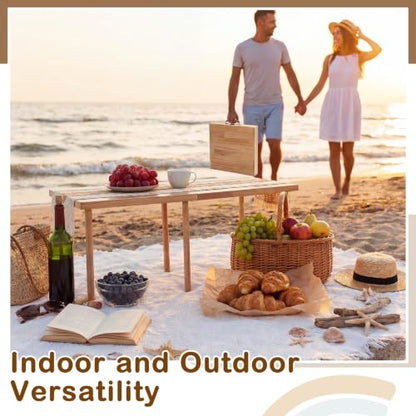 Geelin 36" x 18" Boho Picnic Table for 2 People Low Folding Portable Outdoor with Table Runner, Adjustable Legs, Blanket, and Waterproof Storage Bag for Couples Camping, Beach, BBQ, Backyard