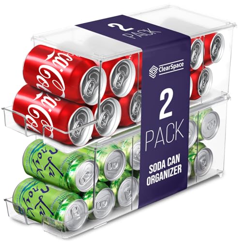 ClearSpace Soda Can Organizer & Soda Can Dispenser for Refrigerator - Fridge Organizer & Stackable Drink Organizer for Fridge or Refrigerator - Holds 12 Cans Each, BPA Free - 2 Pack - size: 2 pack