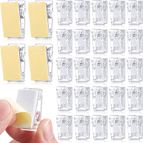 30 Pieces Self-Adhesive Clips Wall Tapestry Clips Sticky Plastic Photo Small Hanging Spring for Poster Photo Wall Teacher Student Home Applications(Clear) - color: Clear