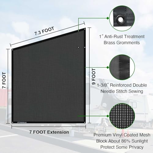 Tentproinc RV Awning Side Sun Shade Screen 9'X7' Mesh Sunshade for RV Awning Sunscreen Motorhome Camping Trailer Awning Screenshade Block UV Glare - 3 Year Warranty (Black) - color: Black