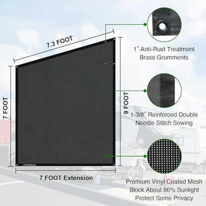 Tentproinc RV Awning Side Sun Shade Screen 9'X7' Mesh Sunshade for RV Awning Sunscreen Motorhome Camping Trailer Awning Screenshade Block UV Glare - 3 Year Warranty (Black) - color: Black