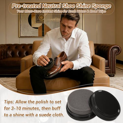 Cruzix Leather Shoe Polish Kit- Shoe Shine Gift for Men with Black Brown Neutral Shoe Polish Horsehair Brush Sponge Cloth - color: 3 Shoe Polish + 5 Tools
