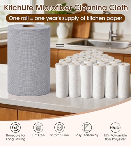 KitchLife Microfiber Cleaning Cloth Roll, 100 Pack - Tear-Away Microfiber Paper Towels, Lint-Free, Reusable, Washable for Kitchen, Car, Dishes, and Sensitive Surfaces (Dark Gray) - color: Dark Gray, size: 100 Pack