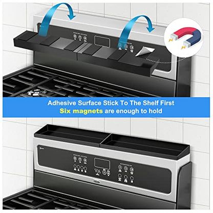 30" Magnetic Stove Top Shelf Spice Rack,2 Pack 15" kitchen Seasoning Organizers Storage Gadgets Spice Rack Over The Stove Shelf Metal (Black-2 Pack 15") - color: Black-2 Pack 15"