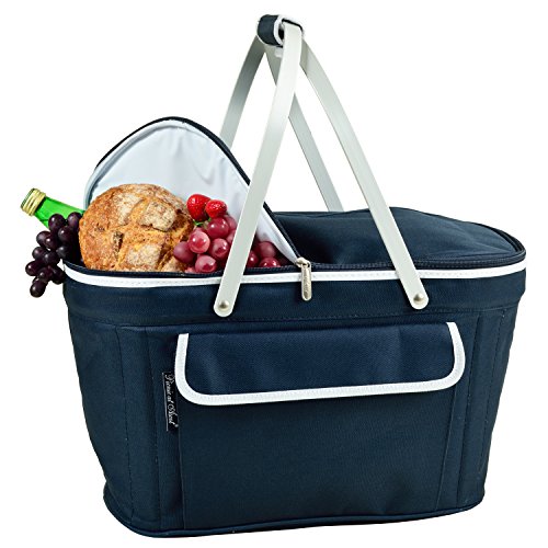 Picnic at Ascot Patented Insulated Folding Picnic Basket Cooler- Designed & Quality Approved in the USA - color: Navy/White