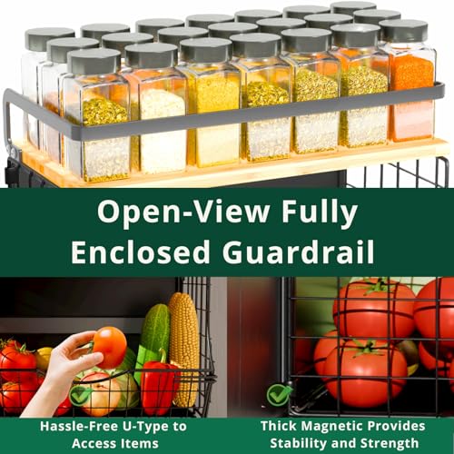 3-Tier Magnetic Shelf for Fridge with Divider & Bamboo Top, Fruit Basket Potato and Onion Storage Bins, Kitchen Large Container Magnetic Spice Rack for Refrigerator, Kitchen Counter, Fridge Organizer - size: 1 Pack