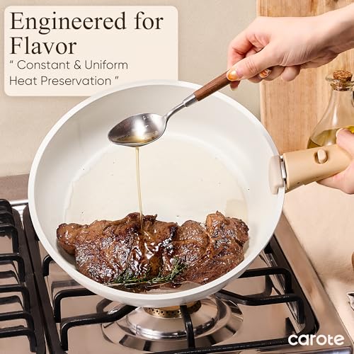 CAROTE 33pcs Pots and Pans Non Stick, Cookware Sets Detachable Handle, Induction Kitchen Pots and Pans, NonStick Cooking Set, Oven/Dishwasher/Fridge Safe, Space Saving - color: Cream White, size: 33 Piece