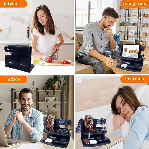 VEIYAILU Gifts for Men Dad Women Husband Boyfriend Him Nightstand Organizer for Men Wood Phone Docking Station Birthday Gifts (Black) - color: black