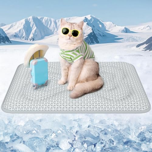 Rywell Dog Cooling Mat, 24”x18” Super Thick & Reversible Cooling Mat for Dogs, Arc-Chill 3.0 & PCM for Long-Lasting Cool and Color-Changing (Q-Max > 0.5), All-Season Use & Portable for Travel - color: Grey, size: S