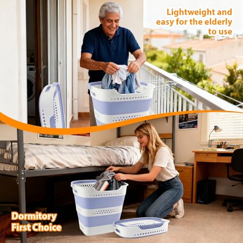 Collapsible Plastic Laundry Basket Hamper with Handles, Foldable Pop Up Storage Container Organizer for Washing Storage, Blue - style: BLUE