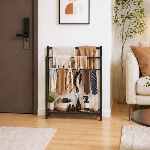 24.8" W Freestanding Towel Rack, 3 Tier Blanket Ladder Stand with Black Wooden Shelf for Bathroom Living Room - color: Black, size: 31.5" H x 24.8" W x7.9 D