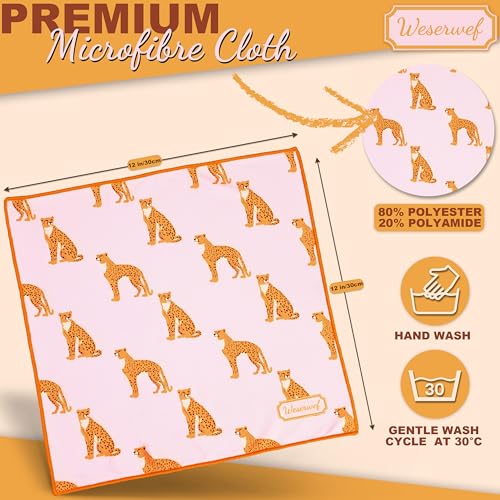 WESERWEF Design Microfiber Glasses Cleaning Cloth – Premium Cleaning Cloth for Eyeglasses, Screens, Tablets, Cameras & Lenses, 12" x 12", Ultra-Soft & Scratch-Free (Leo Pink) - color: leo pink