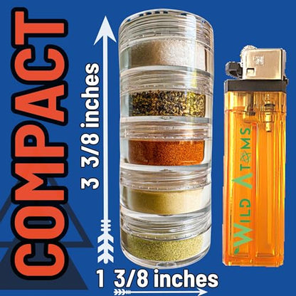 NICE RACK Mini Travel Spice Rack Filled with Organic Herbs, Refillable, Made in USA, Camp Spice Kit - Great Gift, CAMPING, RV, Purse, Backpacking with Shaker Tops 5 Stacking (3 3/8 x 1 3/8") - size: 2 Ounce (Pack of 1), style: with Shaker Tops