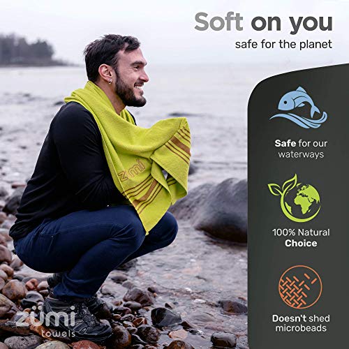 Zumi 100% Cotton Quick Dry Large Travel Towel - Soft, Thin, Compact, Highly Absorbent, Lightweight Camping Towel for Beach, Gym, Bath, Shower, Swimming, Pool, Dorm, RV - Gray - color: Grey Large
