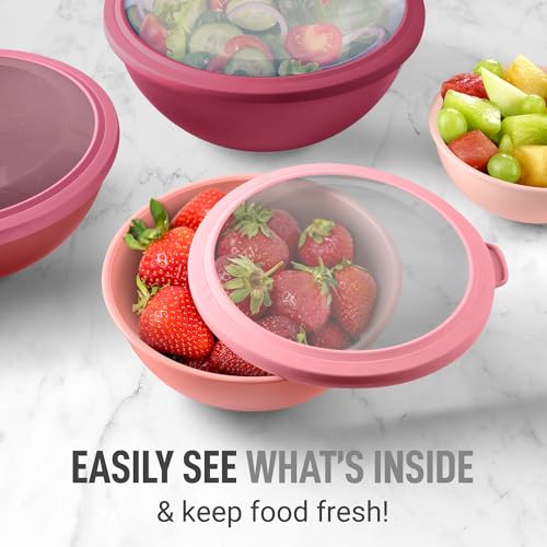 Zulay Kitchen 12 Piece Plastic Mixing Bowls with Lids Set - Leak-Proof Microwave & Freezer Safe Stackable Mixing Bowl Set for Preparing, Serving and Storing - Non-Slip Large Nesting Bowls (Red Ombre) - color: Red
