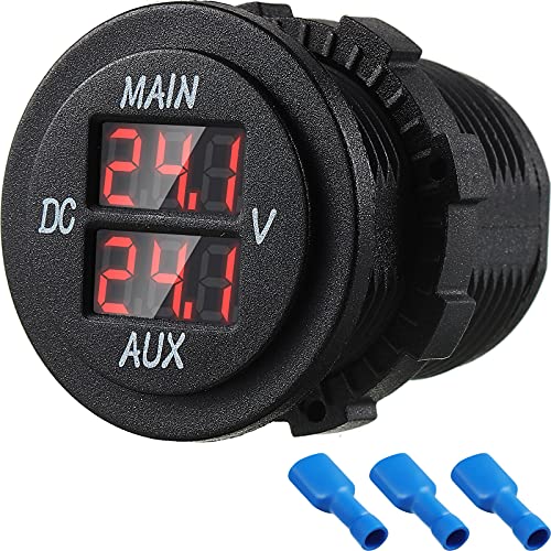 LED Digital Double Voltmeter, Round Panel Voltage Monitor for Car Pickup RV Truck Dual Battery Pack (Red) - color: Red