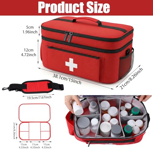 Large Medicine Bag Organizer, 15" x 8.2" x 7" Medicine Storage Bag with Removable Dividers, Water-Resistant Travel Medical Bags Organizer for Home, Car, Office & Outdoor Emergency Supplies