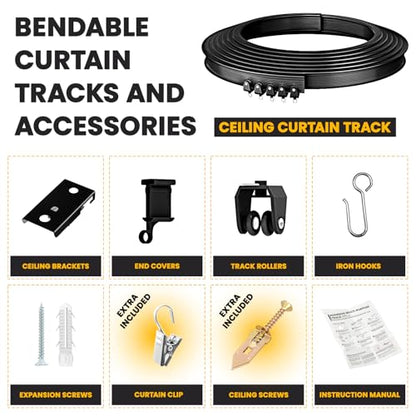 Flexible Bendable Ceiling Curtain Track, Mount for Curtain Rail with Curtain Tracks System, Room Divider, Curtains Rod, RV Ceiling Track, 9.8 FT/ 3 M, Black - color: Black, size: 3 M/ 9.8 FT