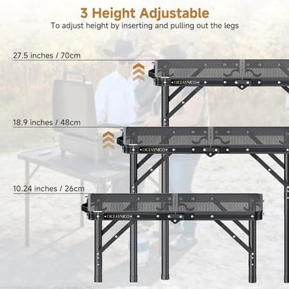 Folding Camping Table, 22" x 15" Picnic Table with 3 Adjustable Height Max 27.5", Matte Black Aluminum Folding Table with Handle for Party, Dining, Garden, Patio, Market (2-Fold Mesh Tabletop) - style: 2-Fold Mesh Tabletop