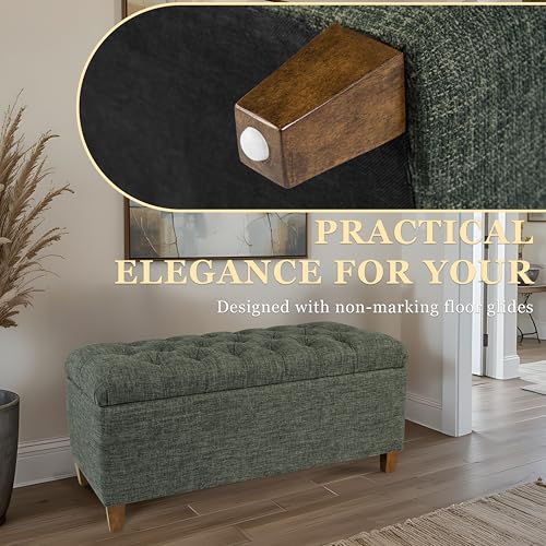 HomePop Ainsley 40" Storage Ottoman Bench - Green Clover Fabric - color: Green Clover Fabric