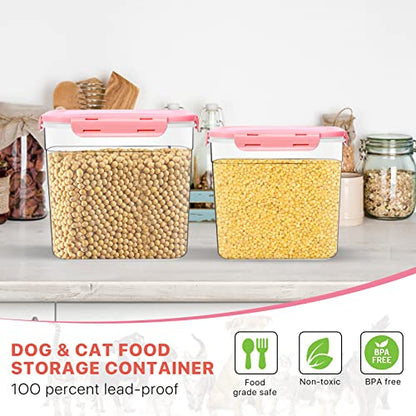 3 Pieces Animal Food Storage Containers, Plastic Dog Food Storage Container with Spoon, 4 Seal Buckles Pet Food Storage Containers for Dog Cat Treats(3.8 L+ 2.3L +1.2L)