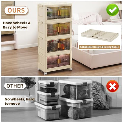 28 Qt Plastic Storage Bins with Lid, Collapsible Closet Organizer and Storage Drawers, Stackable Storage Containers with Wheels, Clothes Storage Cabinet Home Organization, 4Pack - size: 30Gal-4pack