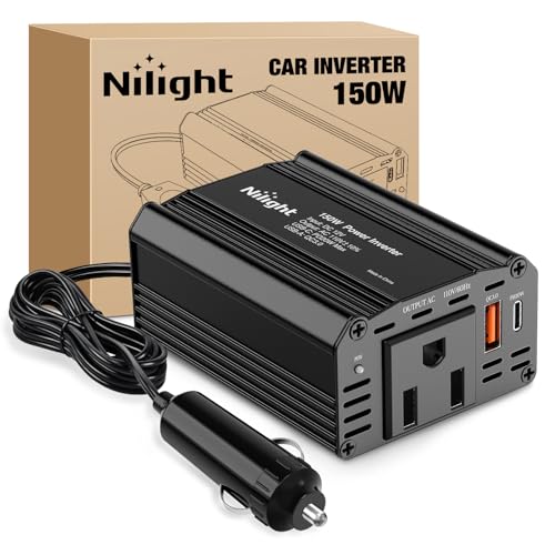 Nilight 150W Power Inverter 12V DC to 110V AC Car Converter with PD 30W USB C & QC3.0 for Phones Tablets Laptop Computer Game Console Kindle iPad DVD Players Black - color: 150W USB+PD 110V Outlet