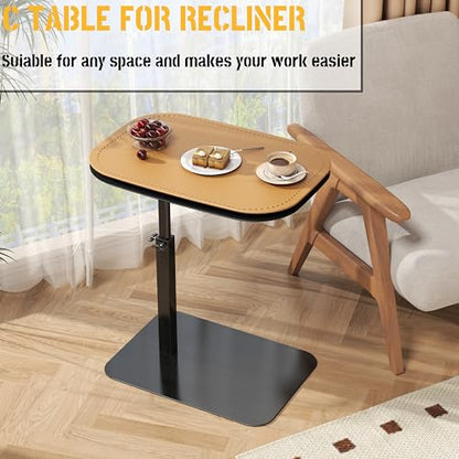 C Shaped Side Table,Adjustable Height C Shaped End Table,360°Swivel Couch Tables that Slide Under,Double Tabletop Under Couch Table for Living Room,Bedroom,Small Spaces