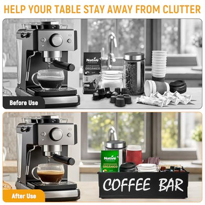 Coffee Station Organizer with Handles, Metal Coffee Bar Accessories Organizer for Countertop, Pod Holder Basket for Sugar Tea - Black Table Decor - style: Black -4 compartments
