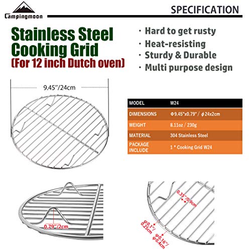 CAMPINGMOON Round Cooling Rack Roasting Rack for Baking Stainless Steel W24 Diameter φ9.5inch/φ24cm - color: Dia 9.5 inches, W24