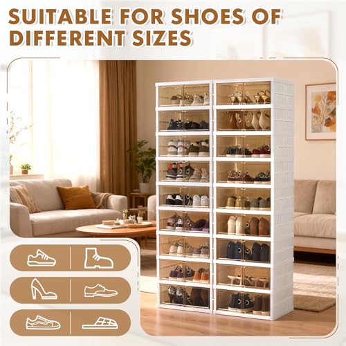 SAYMA Collapsible Shoe Rack Organizer Foldable Shoe Storage Organizer with Doors, Large Plastic Folding Shoe Rack, Easy Assembly Shoe Cabinet Storage for Entryway (2 x 9 Tiers-18 Pairs) - size: 2 x 9 Tiers-18 Pairs