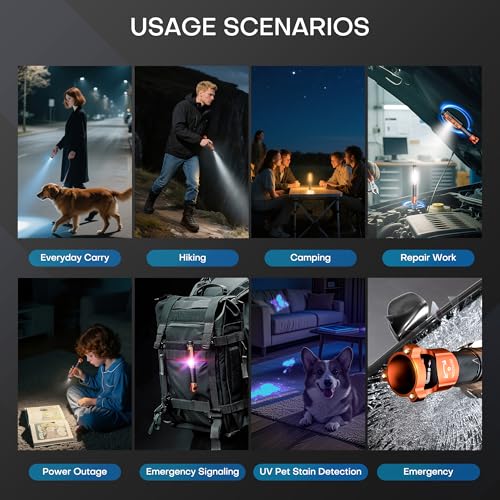 EDC Flashlight Rechargeable,800 Lumen Small Flashlight with Magnetic Clip & Base, 11 Modes LED Flashlight,Glass Breaker&Bottle Opener, USB-C Flashlight for Working,Home and Emergency - color: Orange