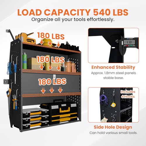 Adjustable Cargo Van Shelving with Lockable Door and Hooks, Heavy Duty Steel Storage 42" W x 46" H x 13" D, Fits Transit, ProMaster, Chevy Express, GMC Savana, Sprinter, Low/Mid/High Roof - size: 42" W x 46" H x 13" D
