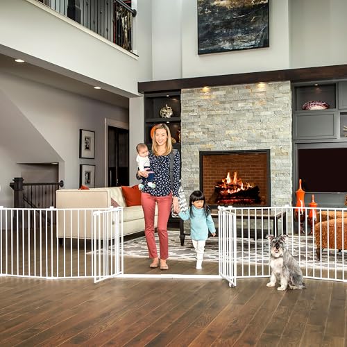Regalo Safety 192" Double Door Super Wide Baby Gate & Play Yard, 8-Panel Adjustable Safety Gate for Doorways & Large Openings, Hardware Mounted Gate for Babies, Toddlers & Pets - color: White, style: 52.5-192"W x 28"H