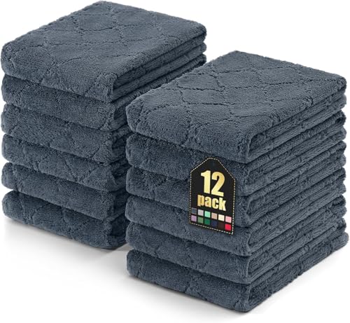 Homaxy 12 Pack Dish Towels for Kitchen (10 x 20 Inches, Dark Grey), Super Soft and Absorbent Coral Velvet Dish Cloths for Washing Dishes, Nonstick Oil Fast Drying Microfiber Cleaning Cloth - color: Dark Grey, size: 10x20 Inch-12 Pack