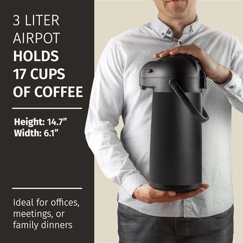 Airpot Coffee Carafe Dispenser with Pump, Black | 12 Hours Hot Water Retention, 36 Hours Cold Retention, Thermal Carafe for Hot Drinks, One-Handed Dispensing - color: Black, size: 102 Ounces