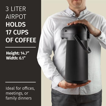 Airpot Coffee Carafe Dispenser with Pump, Black | 12 Hours Hot Water Retention, 36 Hours Cold Retention, Thermal Carafe for Hot Drinks, One-Handed Dispensing - color: Black, size: 102 Ounces